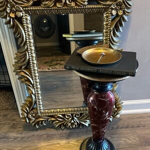 Ralph Lauren Style Red Marble Pedestal Drink Table – Brass Tray Top